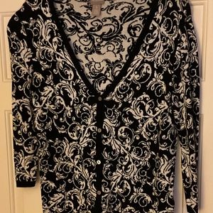 Chico’s Size 1 Black and White Cardigan Sweater 3/4 Sleeves